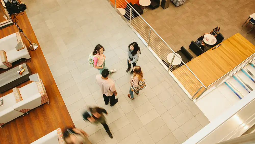 Man and woman working together on a computer. 