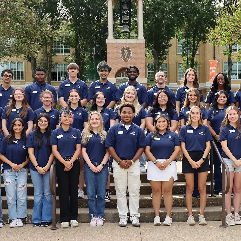​​Freshmen Leadership Program cohort members in front of the Bell Tower​ 