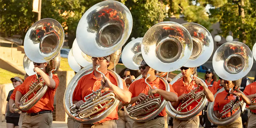SHSU marching band playing the tuba.