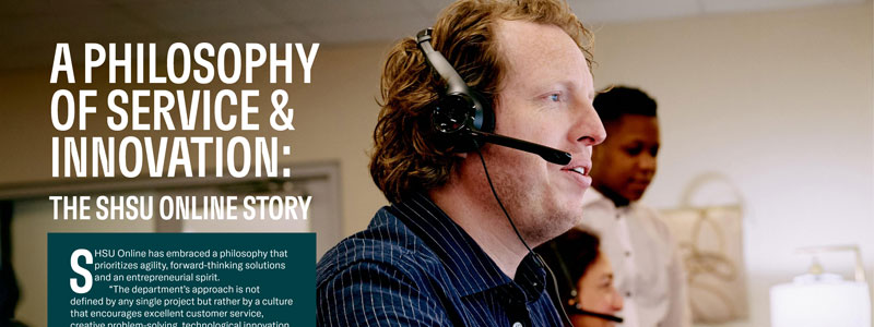 A photo of an SHSU Online employee working in our student call center